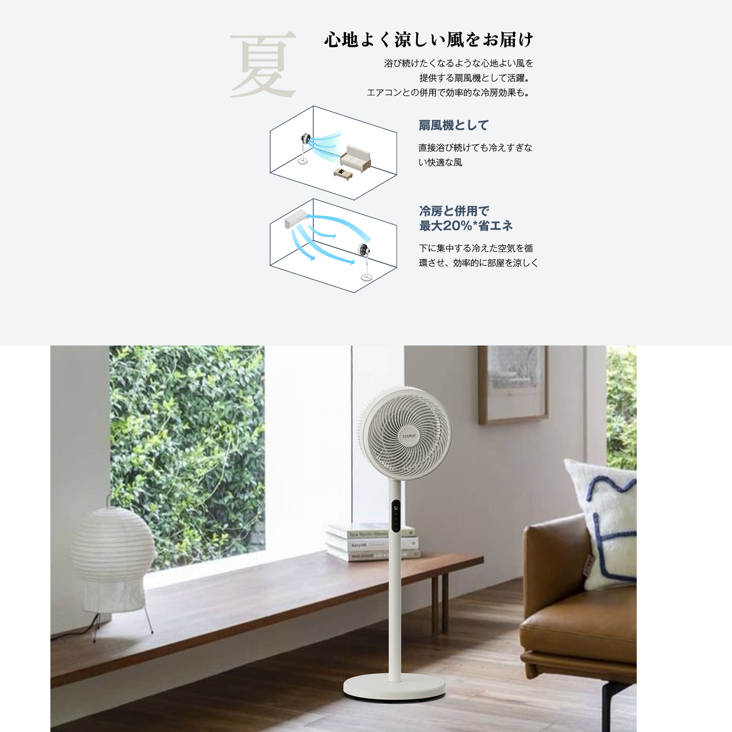 リビング 扇風機 静音 卓上 両用 風量12段階 DCモーター リモコン付き