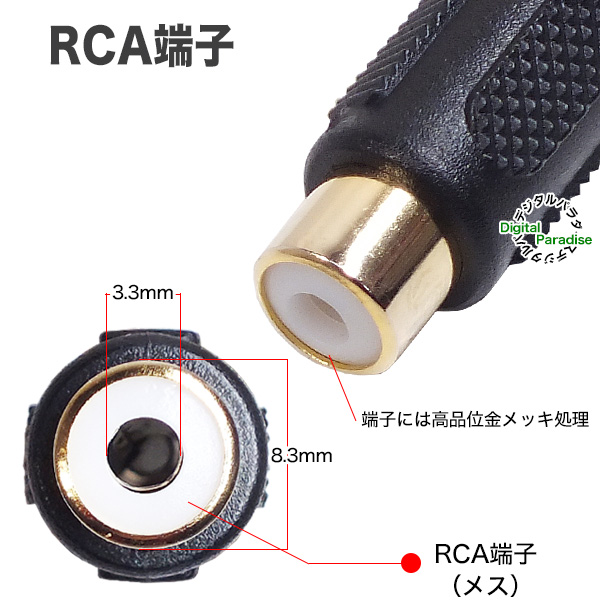 RCA⇔3.5mmモノラル変換アダプタ RCA(メス)→3.5mmモノラル(オス) 映像・サウンドケーブル変換 音響機器 楽器等 Rzc35M :  zuun-rzc35m