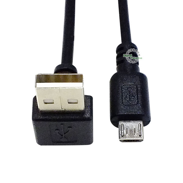 直角端子 マイクロUSBケーブル 1m USB2.0(オス)(上L型)-MicroUSB2.0