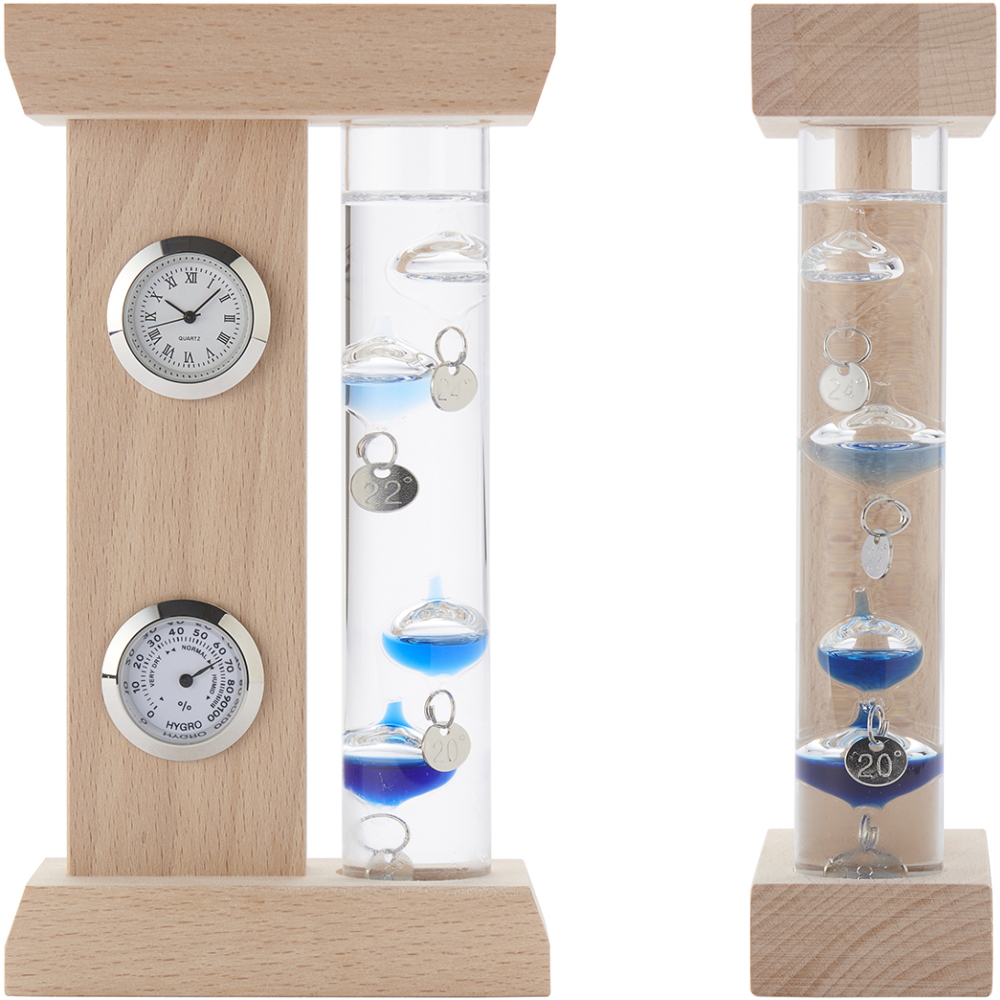 温度計 ガリレオ ガラスフロート 時計 湿度計 木製 アナログ おしゃれ