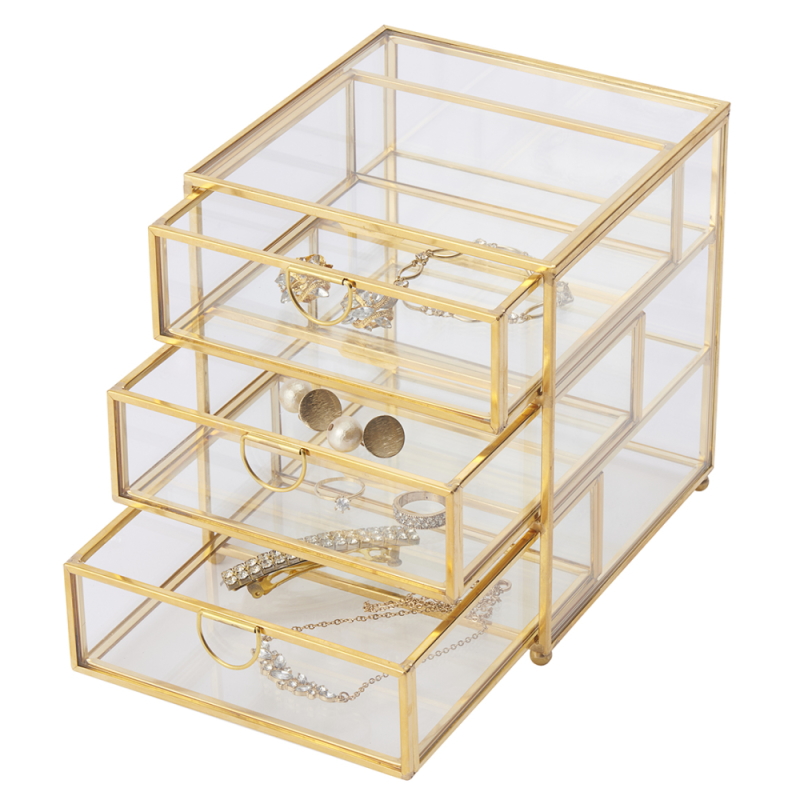 ガラス ジュエリーボックス 引き出し アクセサリー収納 アクセサリーケース ジュエリーケース 透明 ガラス アクセサリーケース 引き出し