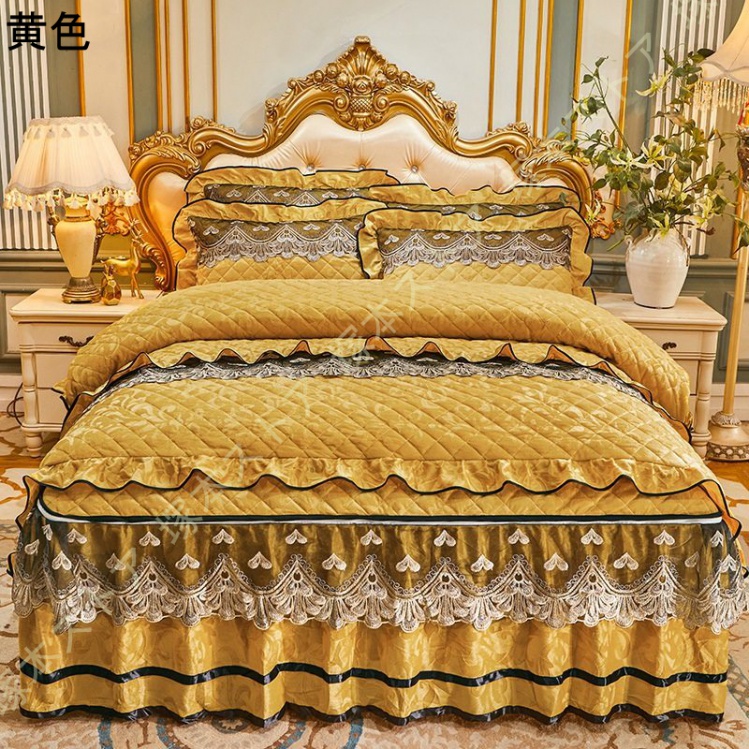 花柄レース 寝具カバーセット 4点セット セミダブル 寝具カバー ベッドカバー 掛け布団カバー ベッドスカート ウォッシャブル おしゃれ ロマンティック ブルー_4