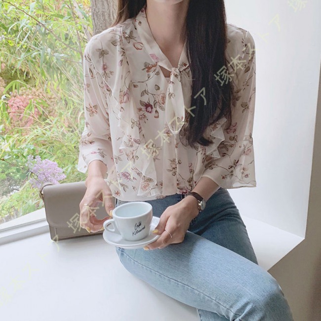 シフォンシャツ ブラウス 九分袖 シャツ レディース 花柄 vネックシャツ 薄手 上着 トップス カジュアル シャツ 大きいサイズ 通勤 OL オフィス キレイめ |  | 01