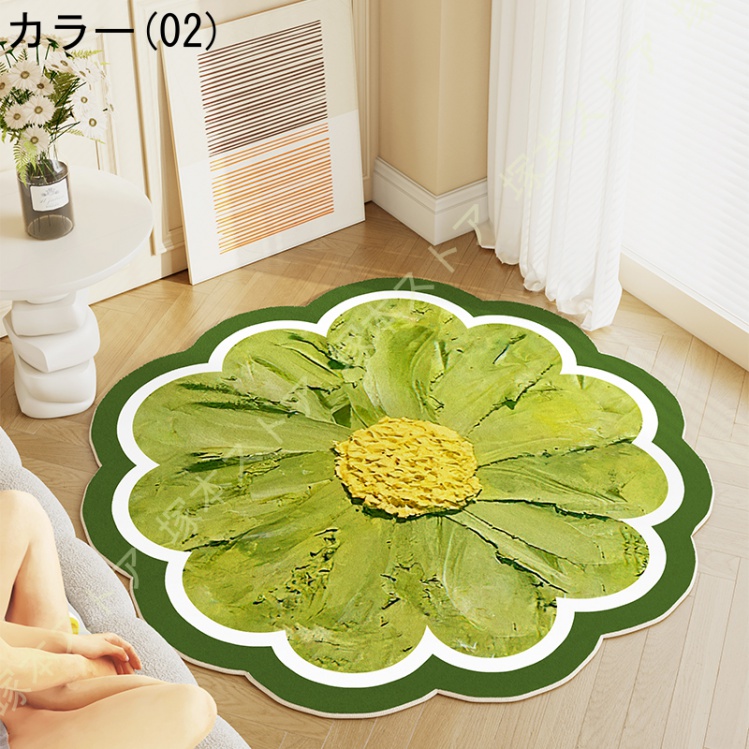 洗えるラグ ラグマット 花柄 モダン やわらか 滑り止め付 防音 マット ラグカーペット 夏 冷房対応 冬 床暖房対応 カーペット エレガント 円形 丸い 絨毯_2