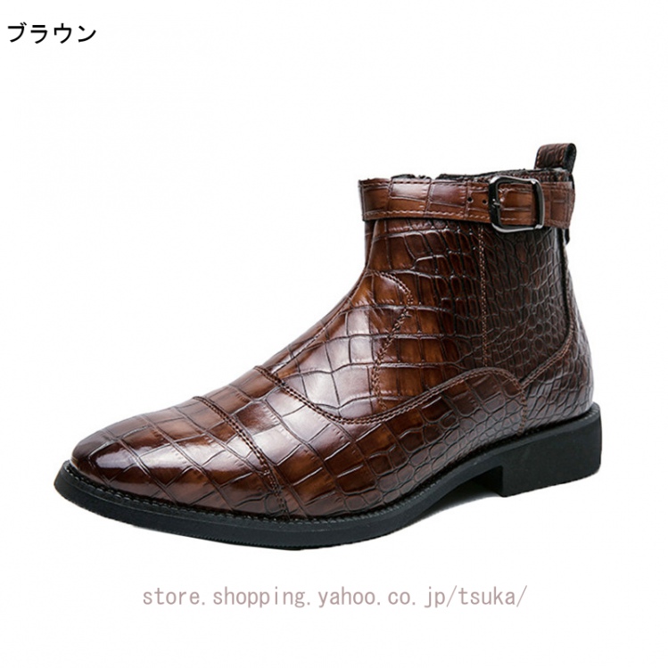 ビジネスブーツ メンズ 革 シューズ ヒール ビジネスシューズ サイド