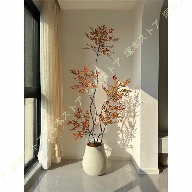 南天竹 人工観葉植物 大型 竹 鉢付き 人工竹の木 鉢植え 赤い竹 造花