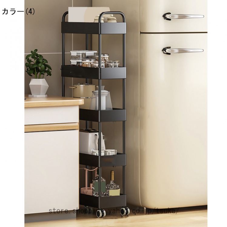 キッチンワゴン 隙間収納 スリム 多機能 小物 食品 調味料 キャスター付き 組立簡単 浴室 台所 冷蔵庫横 ブラック 移動式 ホワイト収納ラック_4