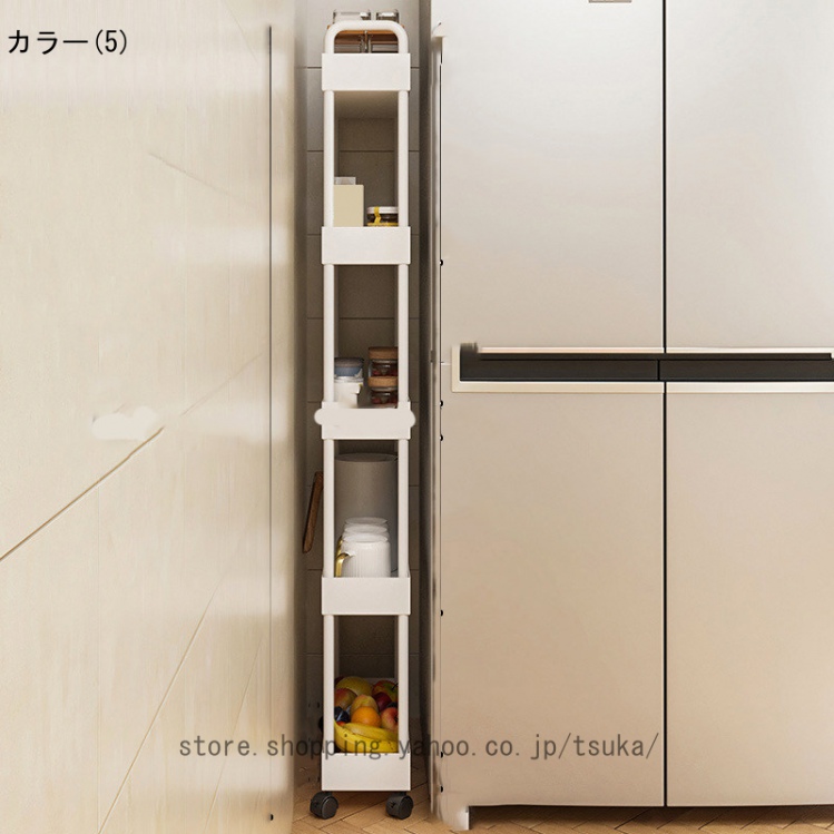 キッチンワゴン 隙間収納 スリム 多機能 小物 食品 調味料 キャスター付き 組立簡単 浴室 台所 冷蔵庫横 ブラック 移動式 ホワイト収納ラック_5