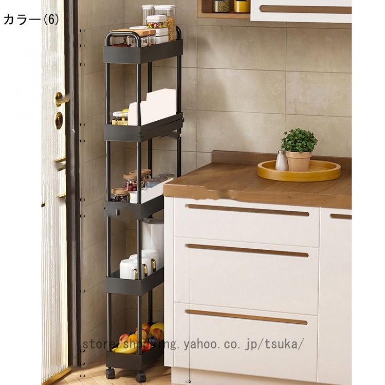 キッチンワゴン 隙間収納 スリム 多機能 小物 食品 調味料 キャスター付き 組立簡単 浴室 台所 冷蔵庫横 ブラック 移動式 ホワイト収納ラック_6