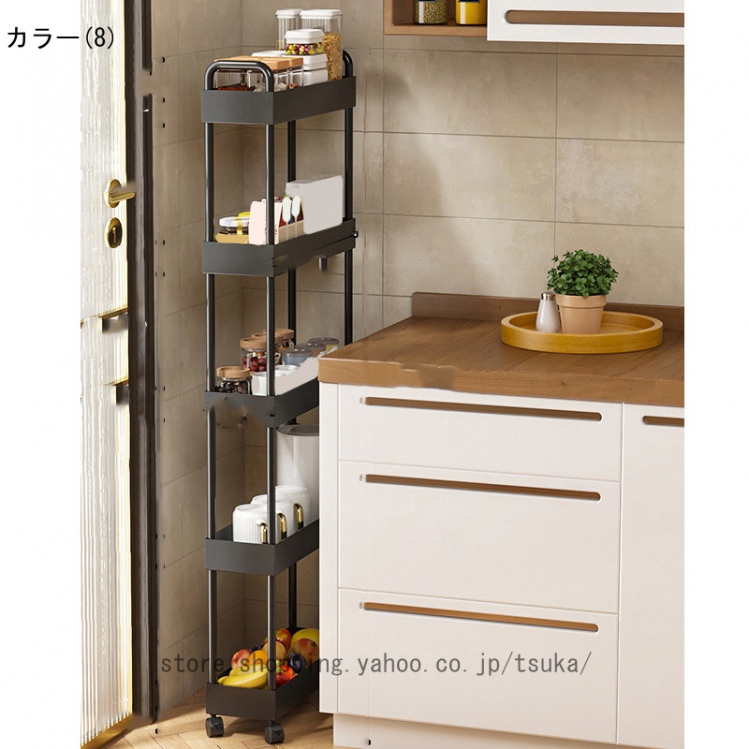 キッチンワゴン 隙間収納 スリム 多機能 小物 食品 調味料 キャスター付き 組立簡単 浴室 台所 冷蔵庫横 ブラック 移動式 ホワイト収納ラック_8