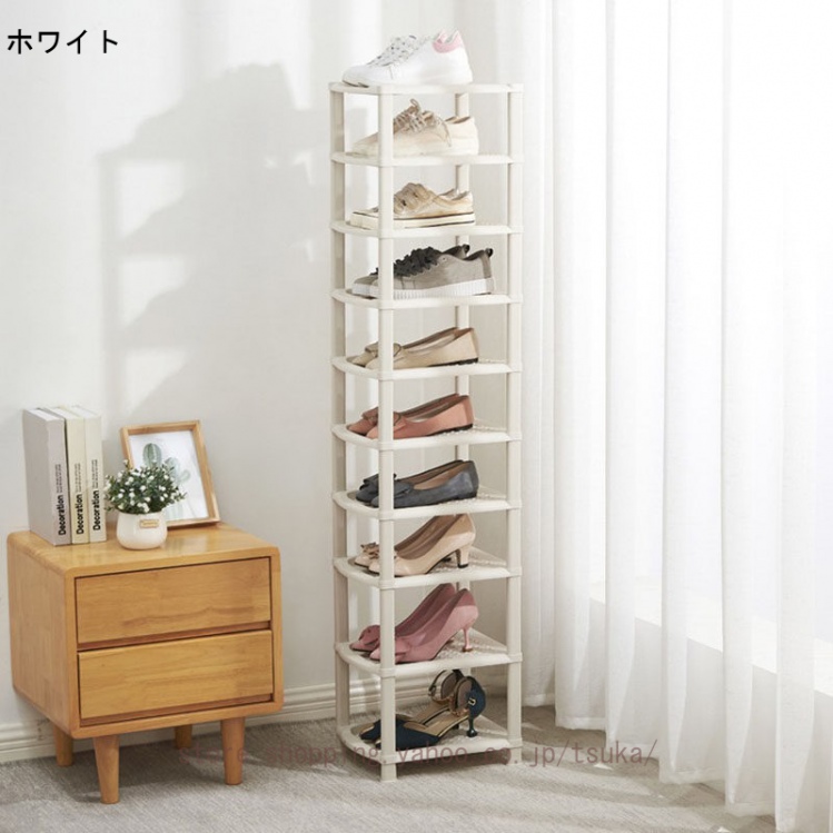 シューズラック スリッパラック 10段 幅33x奥き24x高140cm スリム 靴収納 靴ラック 靴入れ 組立簡単 工具不要 省スペース 玄関収納 コンパクト 靴棚 靴置きの画像
