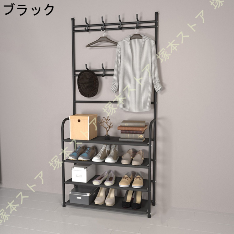 シューズラック 4段 靴収納 省スペース 幅60/80cm シューズラックスリム 帽子収納 キャップ かばんかけ シューズボックス スリム 玄関に靴を効率収納 靴入れの画像