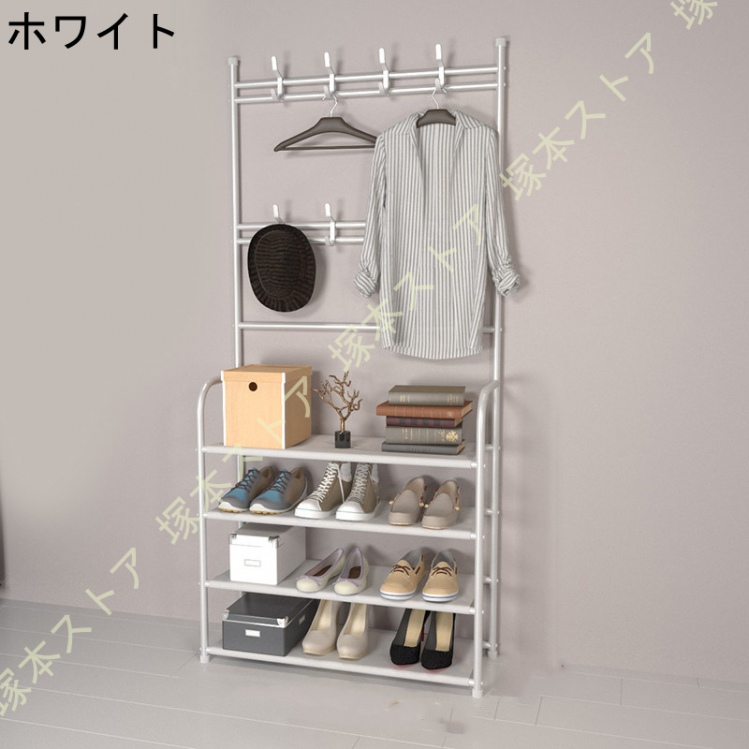シューズラック 4段 靴収納 省スペース 幅60/80cm シューズラックスリム 帽子収納 キャップ かばんかけ シューズボックス スリム 玄関に靴を効率収納 靴入れの画像