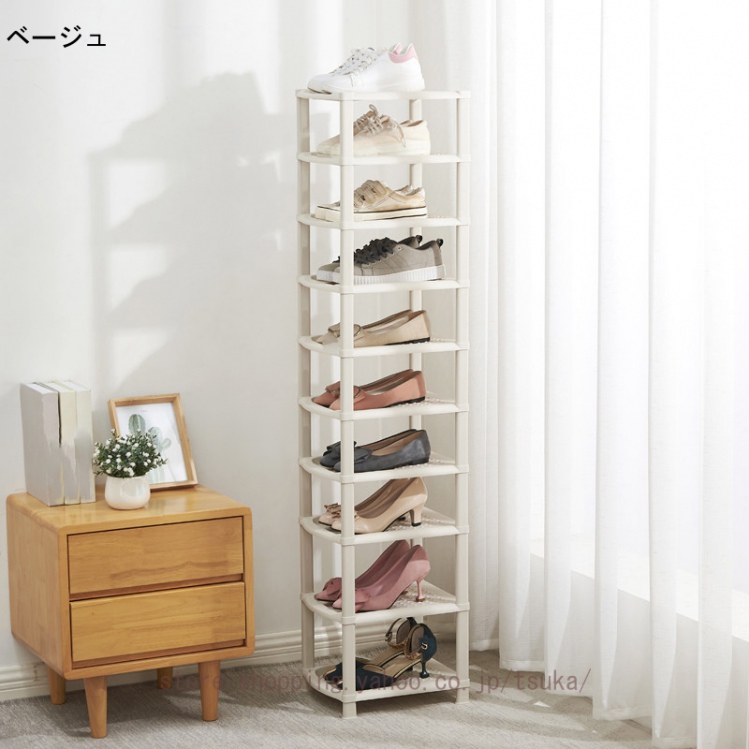 靴収納 シューズラック スリム 10段 約幅33x奥24x高140cm ショートブーツ収納 省スペース ブーツ収納ラック 組み立て簡単 玄関収納 シューズラック スリムの画像