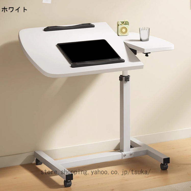 ベッドテーブル 昇降式 ベッドサイドテーブル 折りたたみテーブル パソコンデスク ロータイプ キャスター 手動昇降 組み立て式 デスク テーブル 机 折りたたみ_1