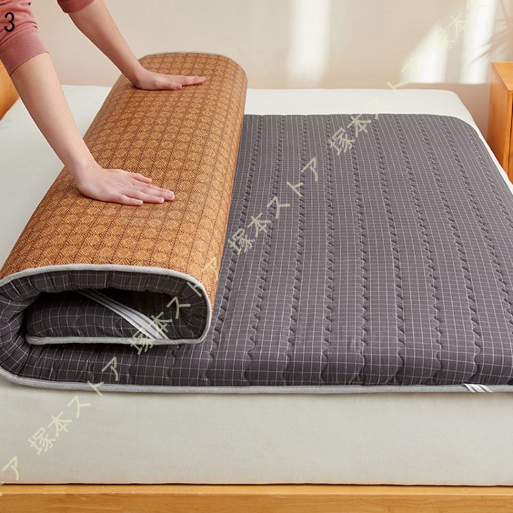 リバーシブル寝具パッド 藤面/サラサラポリエステル 抗菌防カビ 吸湿発熱 四隅固定バンド 季節対応型 洗替容易 高弾力層 和風柄 肌優しい 熱こもり防止_3