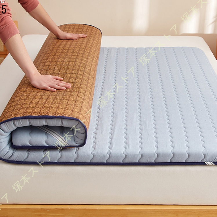 リバーシブル寝具パッド 藤面/サラサラポリエステル 抗菌防カビ 吸湿発熱 四隅固定バンド 季節対応型 洗替容易 高弾力層 和風柄 肌優しい 熱こもり防止_5