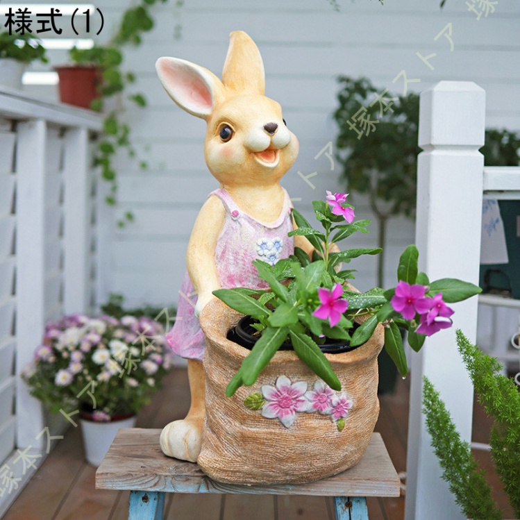 ❤︎sale❤︎ꔛ‬ꕤ リメイク鉢♡苺うさぎ♡インテリア雑貨♡ガーデニング 植木鉢 かわいい 動物 うさぎのガーデンオーナメント ガーデニング 鉢
