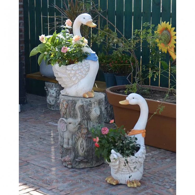 ガーデニング アヒル 置物 かわいい アヒルの彫刻 屋外 ガーデン