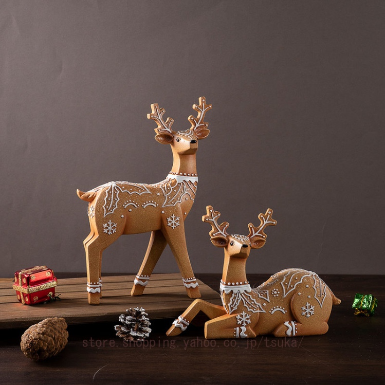 トナカイ置物 クリスマス雑貨 樹脂製 屋内 卓上 玄関 装飾 飾り