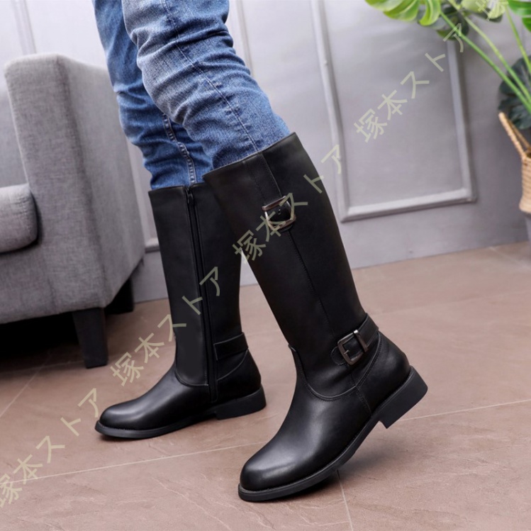 メンズ ブーツ ロングブーツ 大きいサイズ 黒 牛革 ライダースブーツ