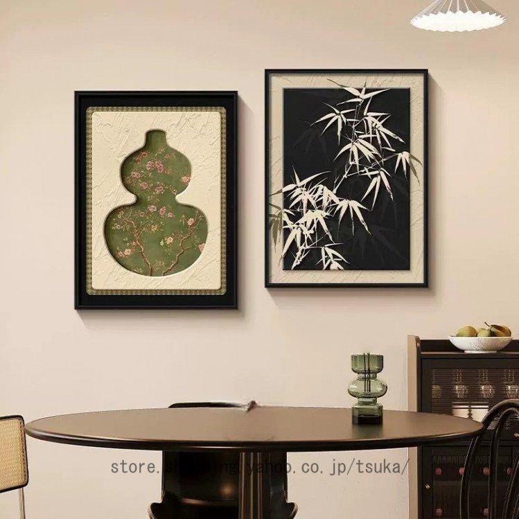 植物イラスト　ヴィンテージ　インテリアアート　額縁付き　壁掛け アートパネル 竹 花 飾り絵 ヴィンテージ 植物 ポスター 壁掛け