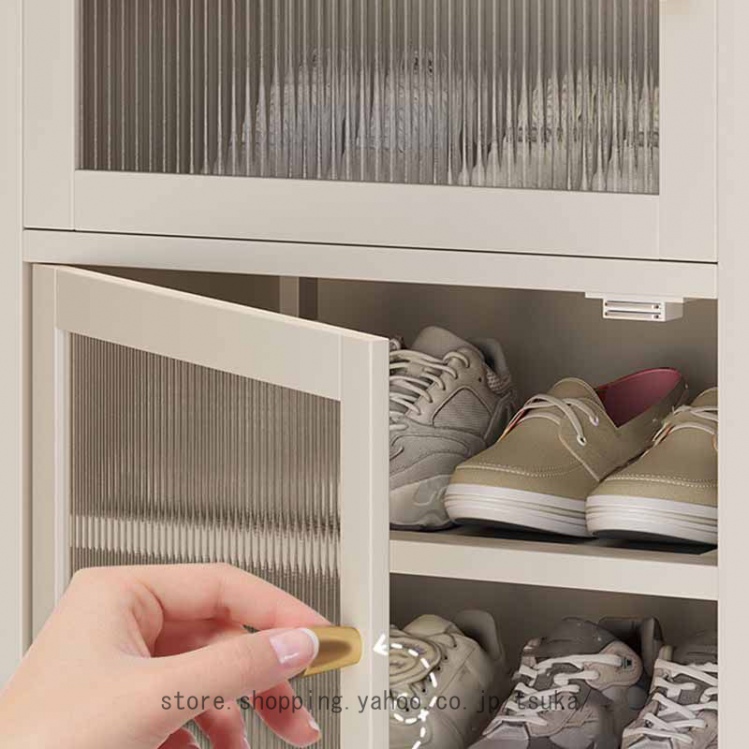 下駄箱 シューズキャビネット 天然竹製 シューズラック 扉付き 8段 大