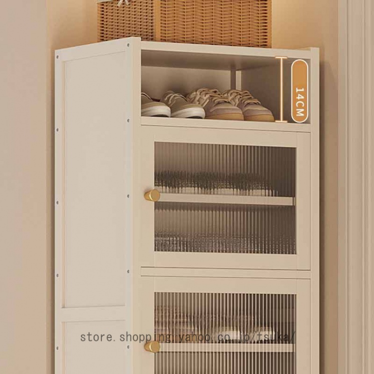 下駄箱 シューズキャビネット 天然竹製 シューズラック 扉付き 8段 大