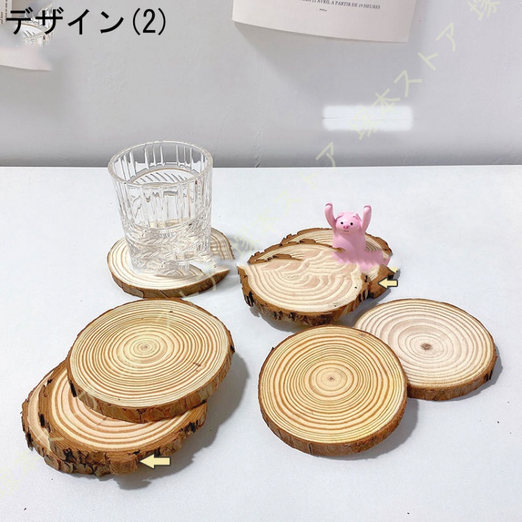 コースター 木製 円形/サークル型 断熱パッド 消臭（1-4枚入り） かわいい柄 原木色 ギフト｜tsuka｜03