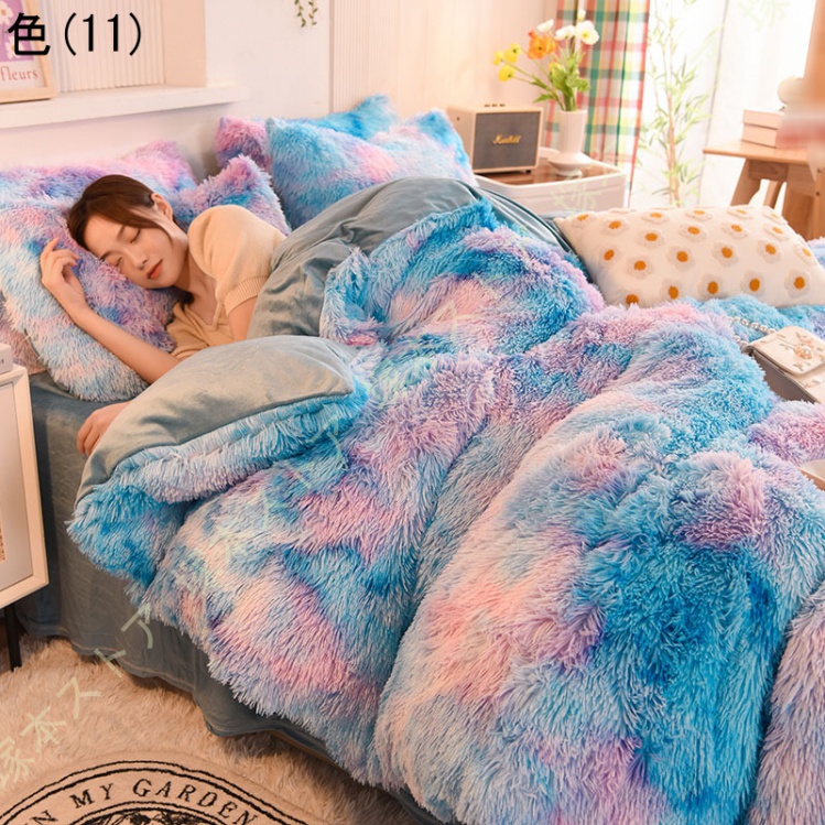 ふわふわ 布団カバーセット ダブル シングル シャギー 毛布カバー フランネル 寝具カバーセット 4点 3点 心地良い 静電気防止 防寒 フラットシーツ 枕カバー_11