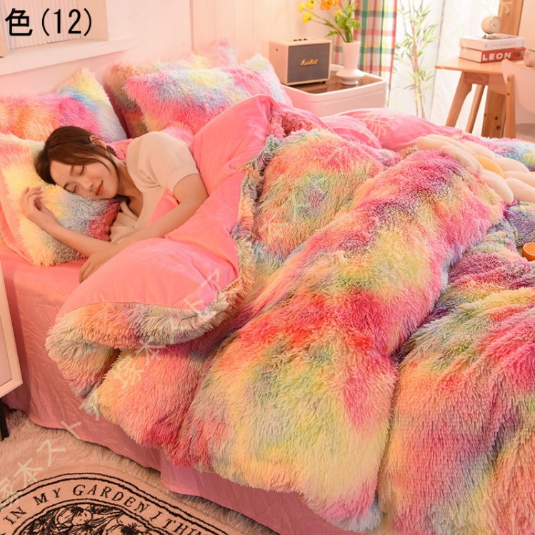 ふわふわ 布団カバーセット ダブル シングル シャギー 毛布カバー フランネル 寝具カバーセット 4点 3点 心地良い 静電気防止 防寒 フラットシーツ 枕カバー_12