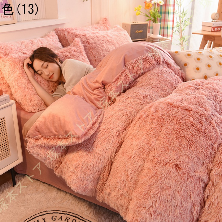 ふわふわ 布団カバーセット ダブル シングル シャギー 毛布カバー フランネル 寝具カバーセット 4点 3点 心地良い 静電気防止 防寒 フラットシーツ 枕カバー_13