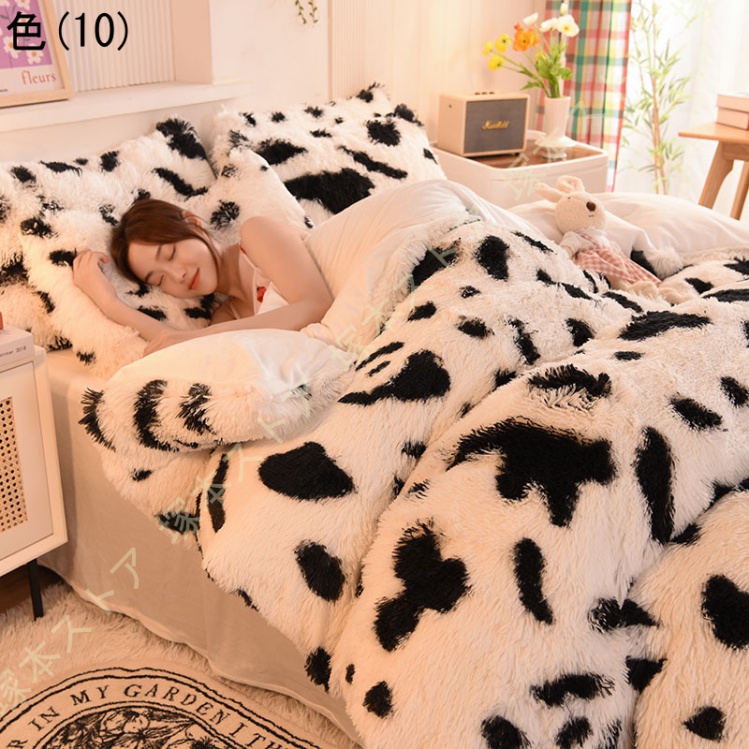 ふわふわ 布団カバーセット ダブル シングル シャギー 毛布カバー フランネル 寝具カバーセット 4点 3点 心地良い 静電気防止 防寒 フラットシーツ 枕カバー_10