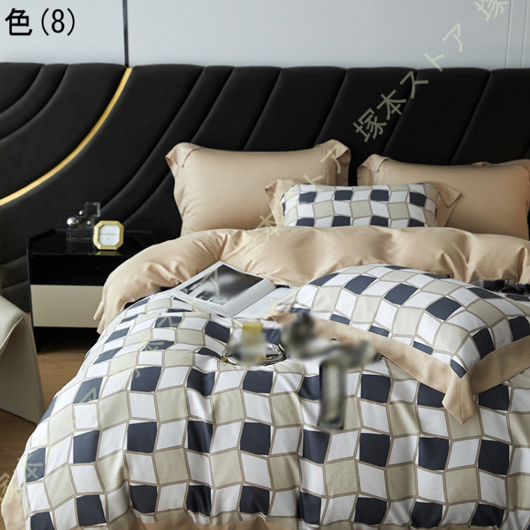 寝具カバーセット 4点セット 掛け布団カバーフリル付き プリント 姫系 接触冷感 肌触り良い 春夏 模造シルク フラットシーツ 枕カバー 寝具カバー クイーン_8