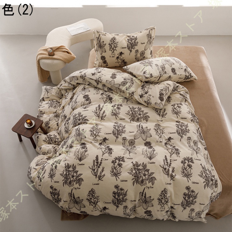 インテリア 寝具 防寒 秋冬用 布団カバー ダブル 掛け布団カバー 3点 4点セット 秋冬 きれいめ 北欧 フラットシーツ ボックスシーツ 寝室 洋式 和式_2