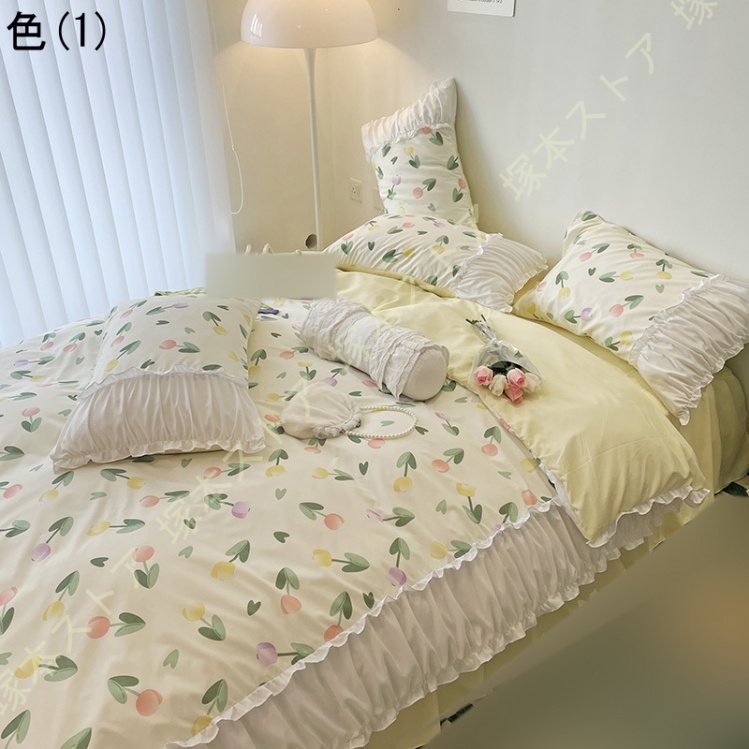 布団カバーセット 韓国風 フリル 可愛い 花柄 寝具カバーセット 4点