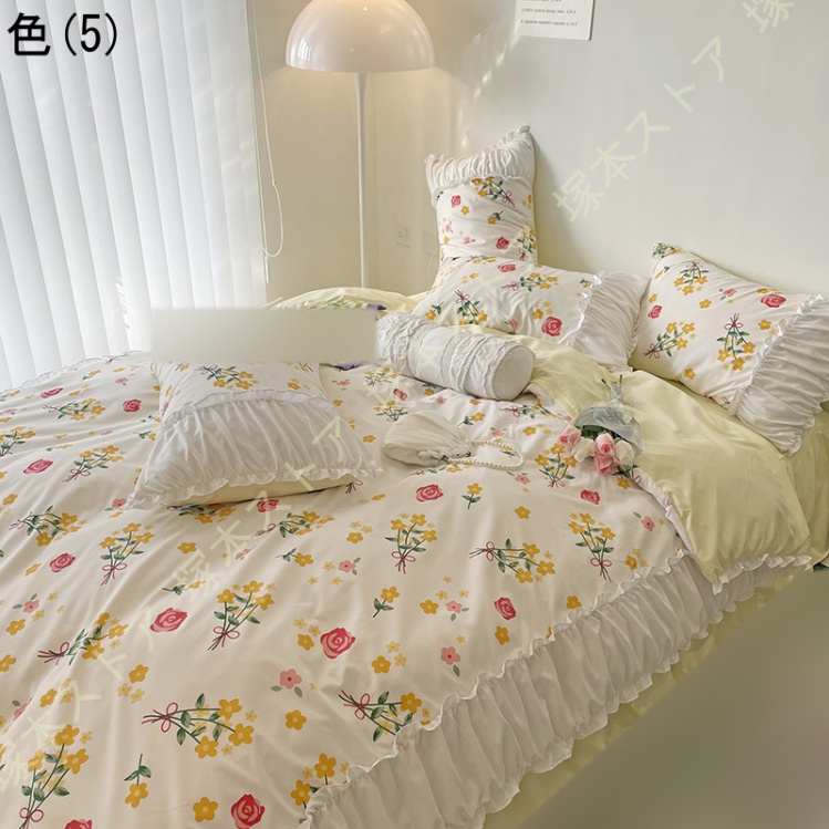 布団カバーセット 韓国風 フリル 可愛い 花柄 寝具カバーセット 4点