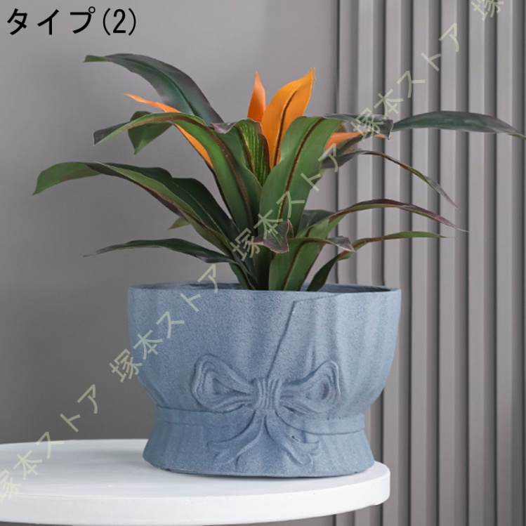 フラワーポット 植木鉢 サボテン鉢 北欧 ins風 セメント鉢 リボン シンプル 排水孔付き 通気性 モダン 丸形 大型 ヨーロッパ調 スタイル モダン_2