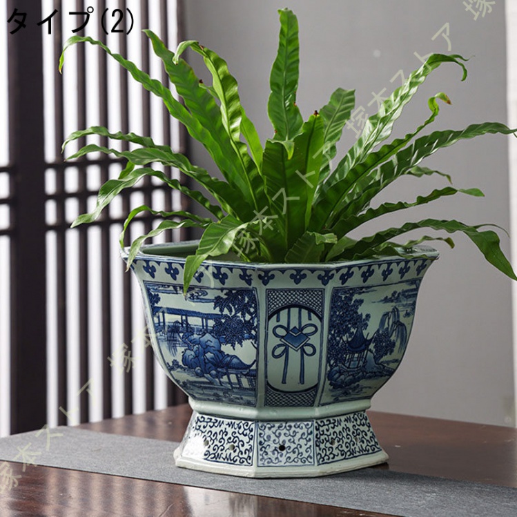 陶器鉢 鉢植え 多肉植物鉢 底に水抜き穴あり 青花磁器 ヴィンテージ