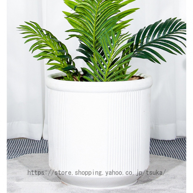 プランター 陶器 植木鉢 排水孔付き 北欧 シンプル 鉢植え プラスチックトレイ付き 縦縞 大型 オシャレ 落地 モダン 丸形 クリエイティブ ガーデンポット 置物_1