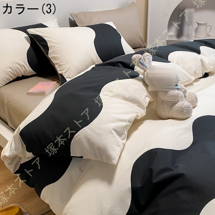 布団カバーセット 4点セット 抽象 掛け布団カバー 綿100% ベッド用品 シーツカバー 姫系カバー 寝具カバー 枕カバー 敷き布団カバー おしゃれ 可愛い 北欧風 |  | 03