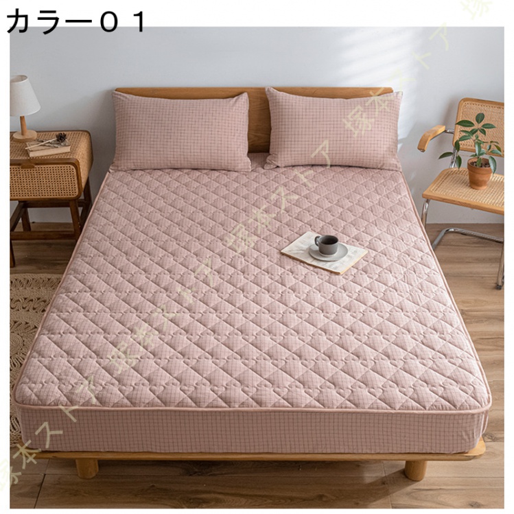 パッド一体型ボックスシーツ セミダブル 綿 キルティング ベッドパッド