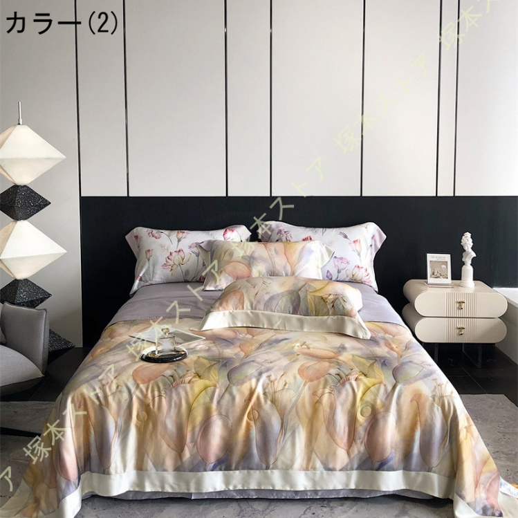 夏用掛け布団 肌掛け布団 ダブル 両面接触冷感 リバーシブル 冷感＆ワッフル タオルケット 冷感キルトケット 単品売り 掛け布団 花柄 4点セット キルトケット_2