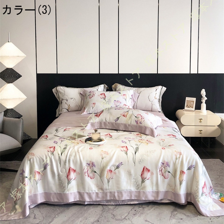 夏用掛け布団 肌掛け布団 ダブル 両面接触冷感 リバーシブル 冷感＆ワッフル タオルケット 冷感キルトケット 単品売り 掛け布団 花柄 4点セット キルトケット_3