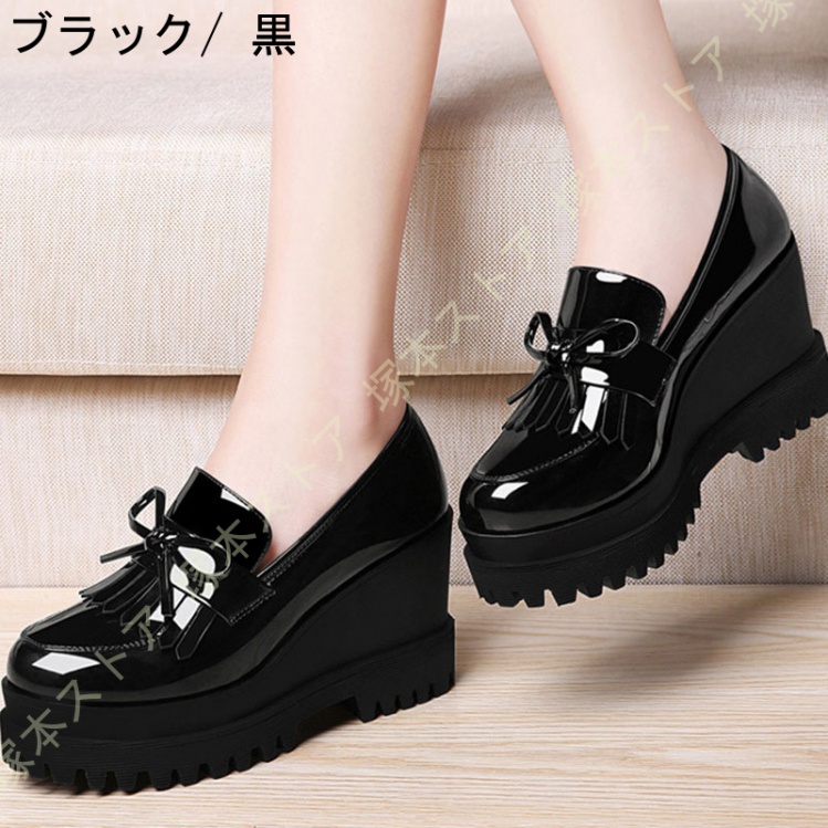 きれいめ パンプス ストーム モカシンシューズ レディース ウェッジソール パンプス 前厚 厚底靴 ラウンドトゥ 可愛い 入学式 ママパンプス おしゃれ 入学式_1