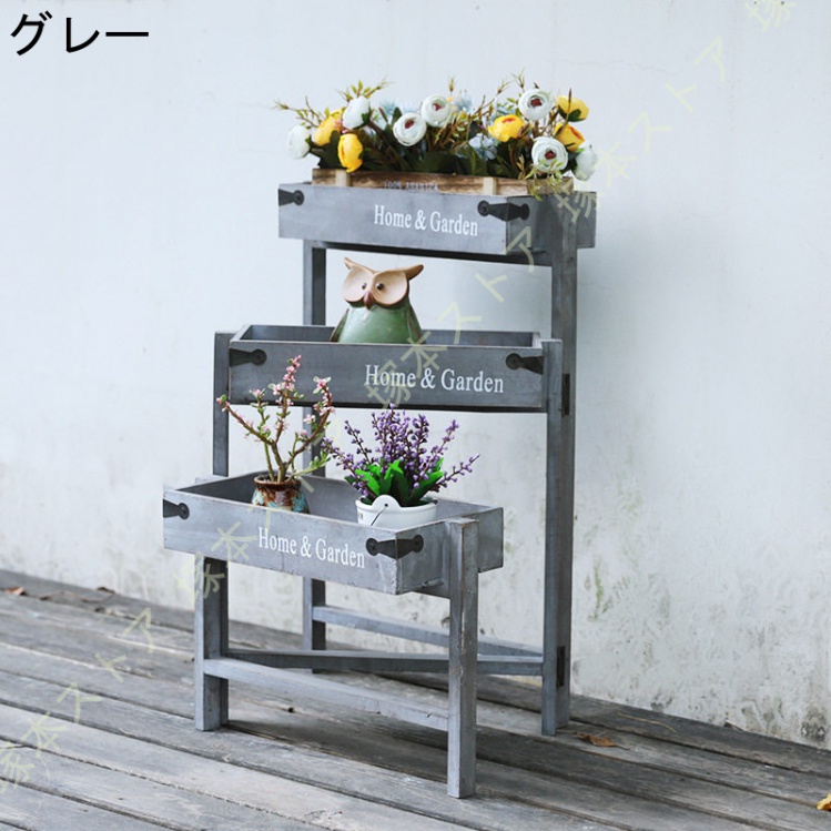 プランター ラック 多目的 収納 かわいい おしゃれ 花台 鉢台 観葉植物 多肉植物 ガーデニング プランター スタンド 大きめ グレー フラワーラック フラワースタンド 花棚 階段式 収納ラック 棚 園芸