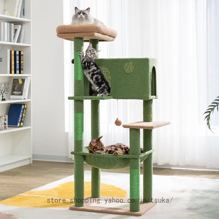 キャットタワー 猫タワー スリム 大型猫 多頭飼い 据え置き 省スペース ハンモック付き 広い見晴らし台 猫爪とぎ 運動不足解消 登りやすい 天然麻紐 爪研ぎ_1
