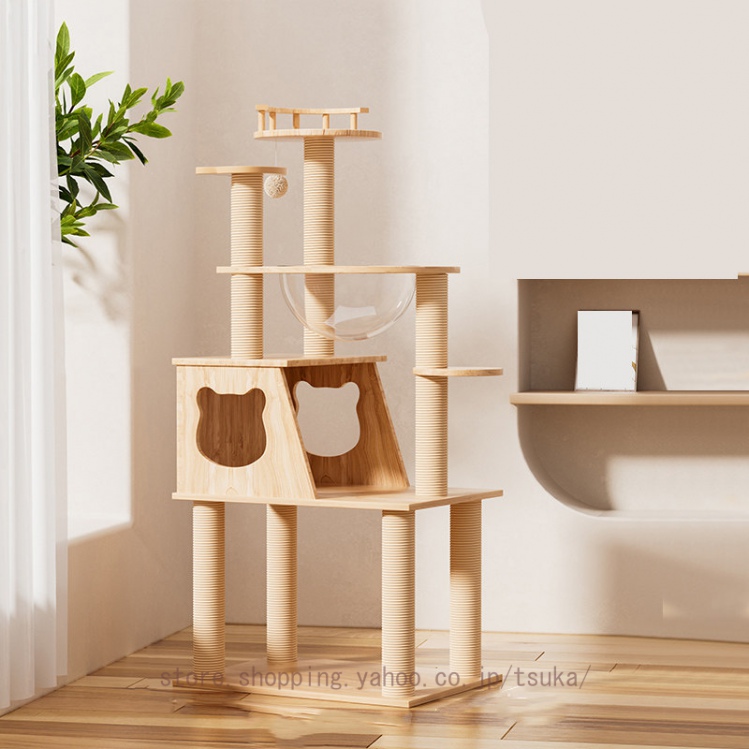 木製 北欧風 キャットタワー シニア・多頭飼育対応 おしゃれ シンプル キャットタワー 大型 木製 据え置き 大型猫 シニア 滑り止め 多頭飼い