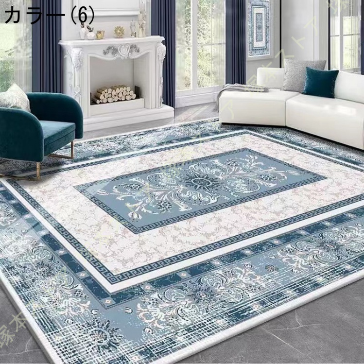 【超美品】　バラ花柄 ラグ カーペット 約140×200cm 白グレー 欧式古典 薔薇柄 カーペット 古典風 抽象的 ラグマット 洗濯OK 抗菌