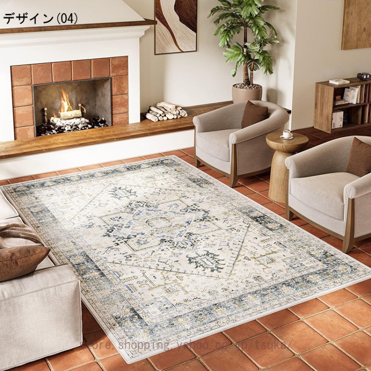 ペルシャ風 ラグ カーペット 1.5畳 2畳 洗える 滑り止め付 床暖房対応 ペルシャ絨毯 ヴィンテージ柄 幾何学 花柄 滑り止め 防ダニ ...